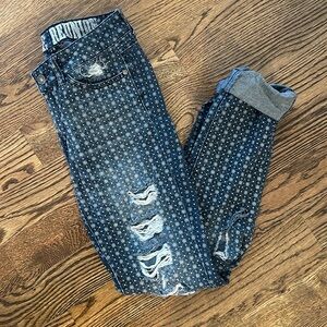 VINTAGE REUNION REWASH BRAND JEANS - distressed printed floral